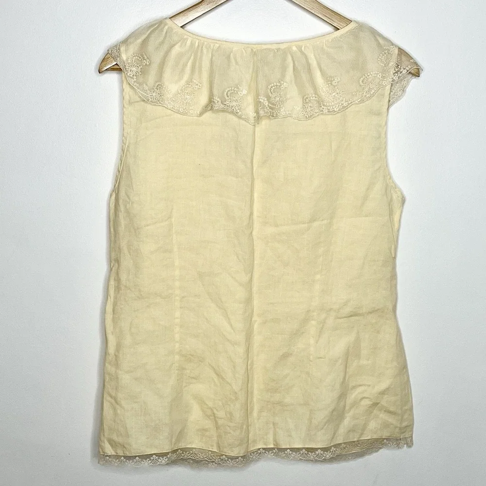 Y2K Linen Babydoll Top Butter Yellow Womens L Fairy Ethereal Lace Ruffled Pastel - Picture 7 of 7